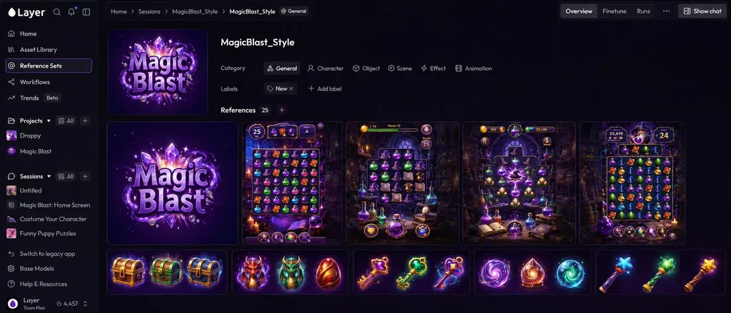 Magic Blast Reference Set with game UI screenshots and style assets