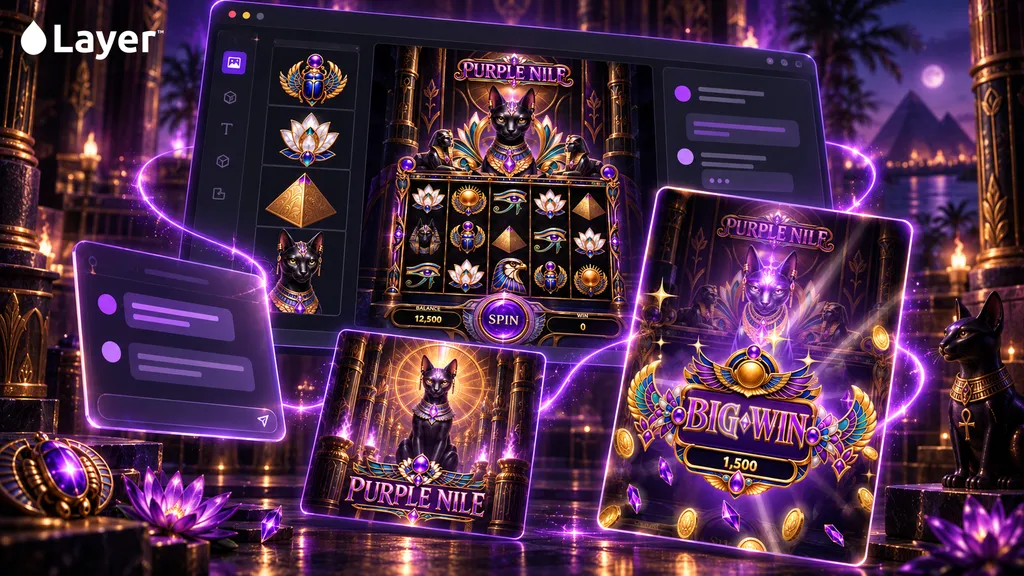 The Layer workspace turning Purple Nile style assets into on-brand playable screens